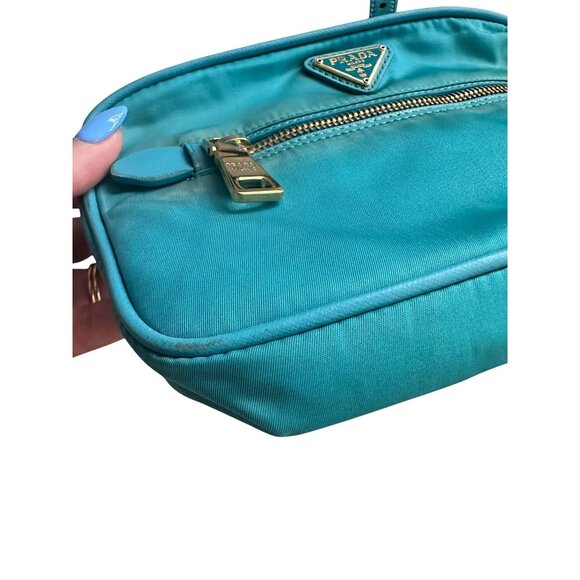 PRADA Testo Tessuto Turquoise Gold Nylon Small Camera Crossbody Bag - Picture 12 of 16